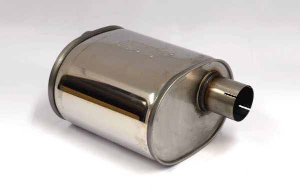 Demper RVS ovaal 170/240mm, lengte 250mm Ø 63,5mm (2,5 inch)