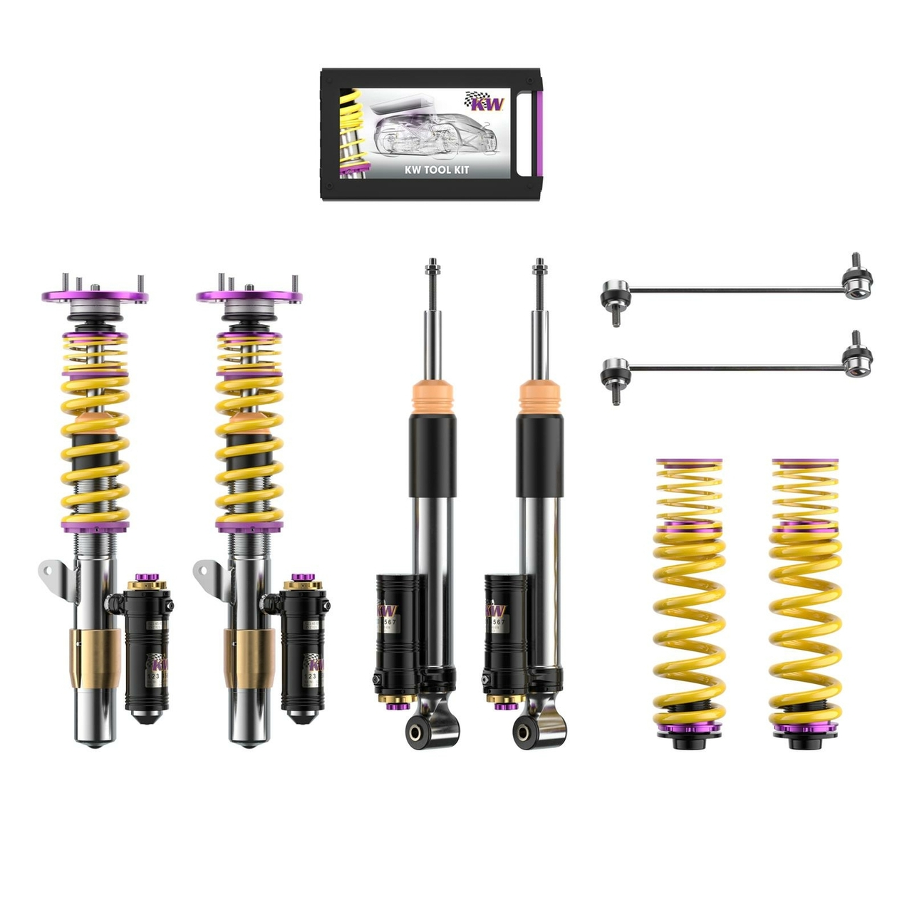 KW Clubsport V4 Schroefset Seat Leon [5F] 11/2012- 55mm klemdiameter Clubsport 3-way incl. Top Mounts 2WD multi-link achteras met/zonder EDC tot 1090 kg vooras last
