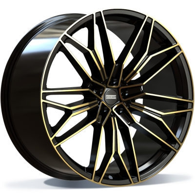 Fondmetal STC-23 - BLACK CLEARCOAT GLOSSY GOLD MACHINED - 11.5J x 23inch ET22 5x130 naaf 71.6