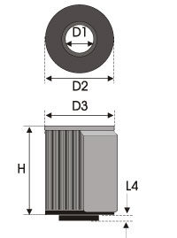GREEN Universeel filter Cilindrisch single-cone &Oslash; 28mm flens Inox top - 62mm hoog, diameter 75mm