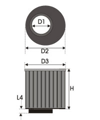 GREEN Universeel filter Cilindrisch single-cone &Oslash; 50mm flens Inox top - 60mm hoog, diameter 135mm
