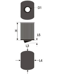 GREEN Universeel filter Cilindrisch single-cone &Oslash; 62,5mm flens Inox top - 150mm hoog, ovaal 100x120mm