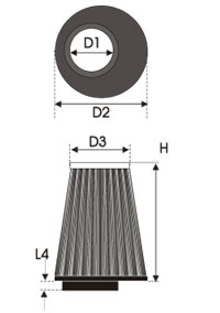 GREEN Universeel filter Conische single-cone &Oslash; 50mm flens Inox top - 50mm hoog, basis 135mm , top 120mm