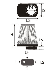 GREEN Universeel filter Conische single-cone &Oslash; 55mm flens Inox top - 70mm hoog, basis 75mm , top 102mm