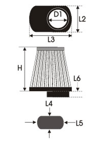 GREEN Universeel filter Conische single-cone &Oslash; 55mm flens Inox top - 70mm hoog, basis 75mm , top 102mm