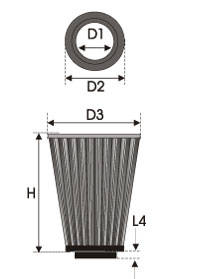GREEN Universeel filter Conische single-cone &Oslash; 55mm flens Inox top - 250mm hoog, basis 140mm , top 200mm