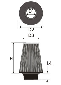 GREEN Universeel filter Conische single-cone &Oslash; 70mm flens Inox top - 150mm hoog, basis 152mm , top 120mm