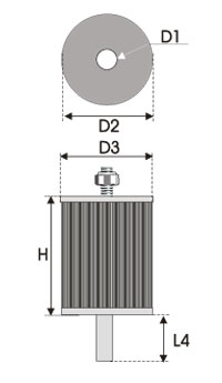 GREEN Universeel filter Carterontluchting Stalen buis + draadeind Inox top + draadeind - 40mm hoog, diameter 50mm