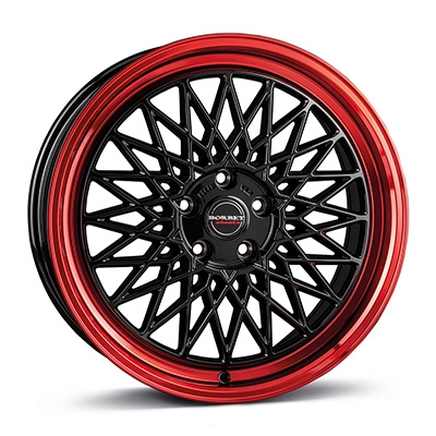 Borbet B - black rim red - 7J x 17inch ET38 4x100 naaf 64
