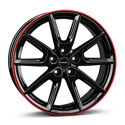 Borbet LX18 - black glossy rim red - 8J x 18inch ET45 5x108 naaf 72.5