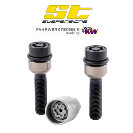 ST Velgsloten - Slotbouten M14 bol-conisch M14x1.5 R14 losse bol - Lengte 50mm, SW19 - 2 wielbouten + sleutel zwart - ST56120184