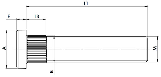 ST Persbout - M12 x 1.25 lengte 62mm: B= &Oslash; 14,3mm, L3=10mm, A=18mm, E=5mm - 1 persbout - ST68324805