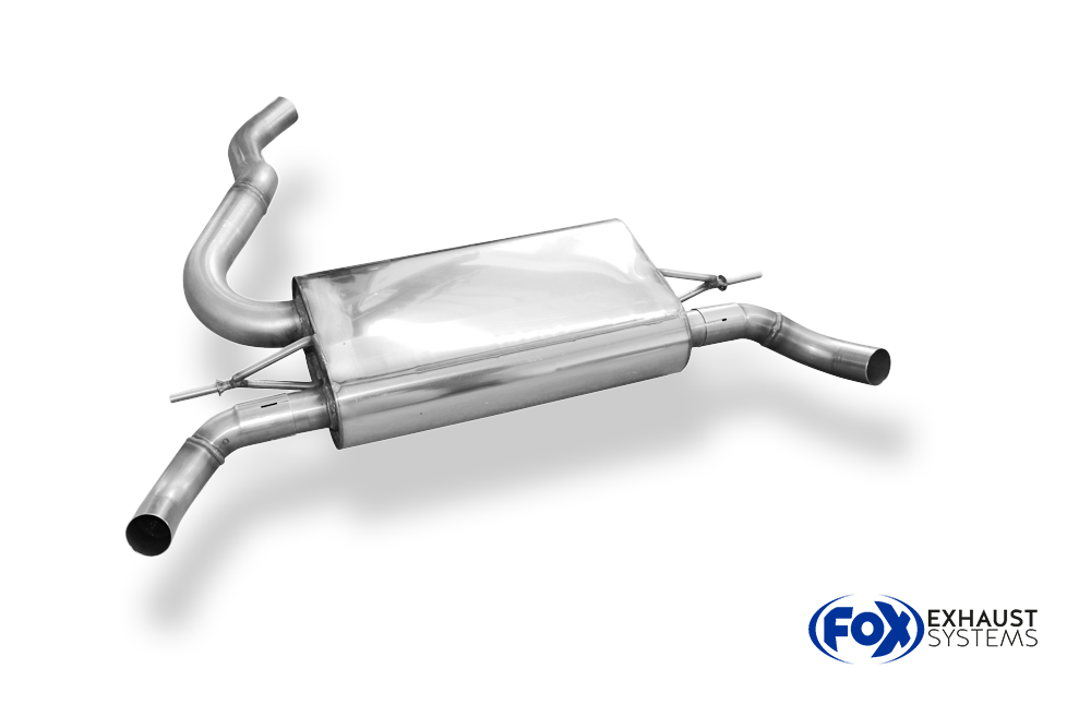 Fox Sportuitlaat Renault Clio IV RS achterdemper, dwarsuitgang rechts/links - 1x50 rechts/links voor standaard bumper (uitlaatpijpen niet zichtbaar)