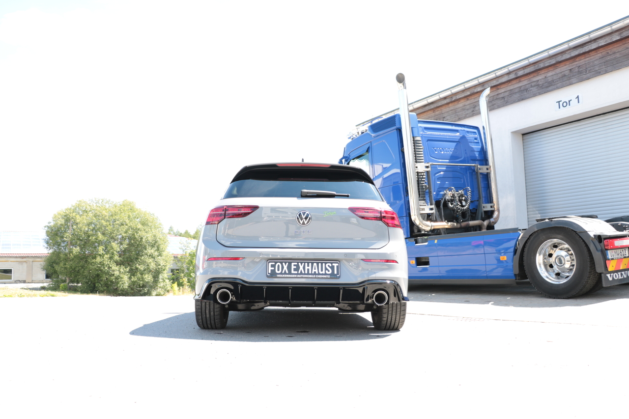 Fox Sportuitlaat VW Golf MK8 GTE met zwart inzetstuk, achterdemper rechts/links - 1x100 Type 25 rechts/links incl. achterinzetstuk zwart gespoten