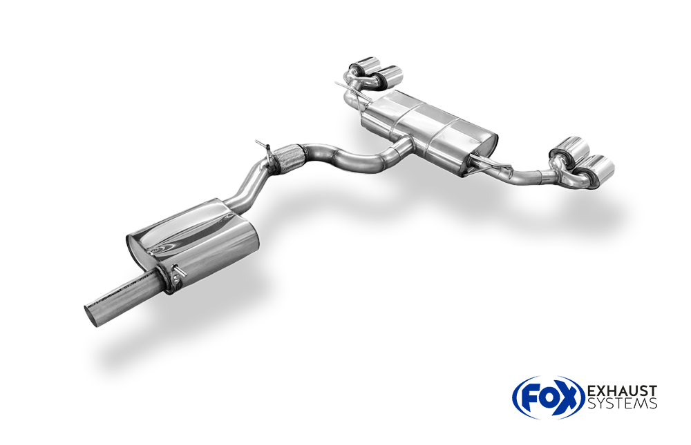 Fox Sportuitlaat Skoda Karoq 4x4 achterdemper, rechter/linker uitlaat, en voordemper - 2x115x85 type 32 rechts/links