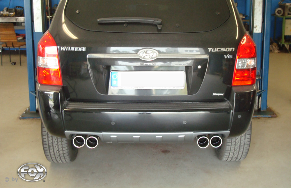 Fox Sportuitlaat Hyundai Tucson vierwielaandrijving 2.7L - JM achterdemper dwarsuitgang rechts/links - 2x90 type 12 rechts/links