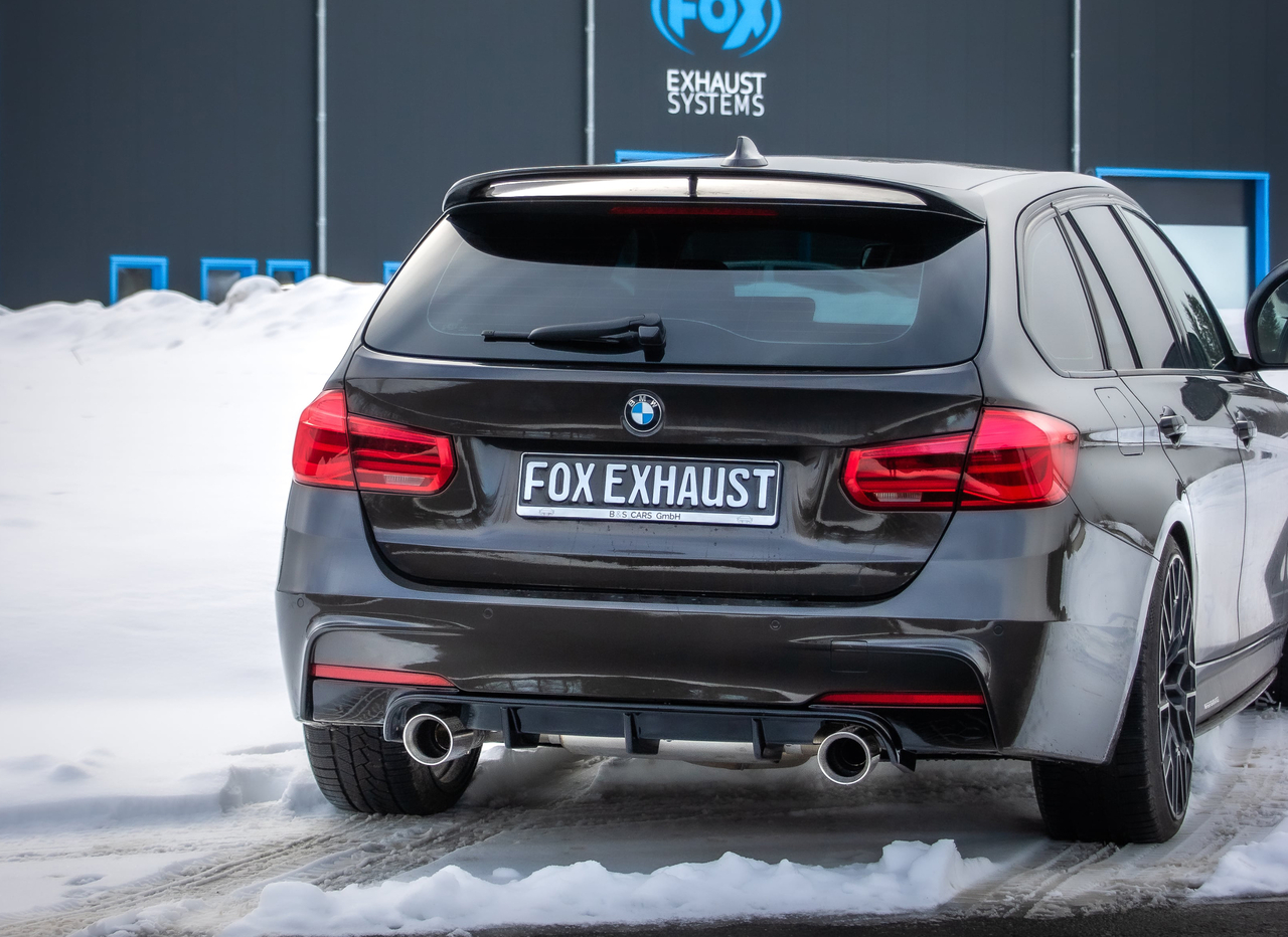 Fox Sportuitlaat FOX sportuitlaat geschikt voor BMW F30/31 - 330i/340i xDrive, dwarsgeplaatste achterdemper met rechter/linker uitlaat - 1x100 Type 25 rechts/links - met uitlaatklep in de linker uitlaatpijp - Past op Rieger achterdiffuser RIE00088122