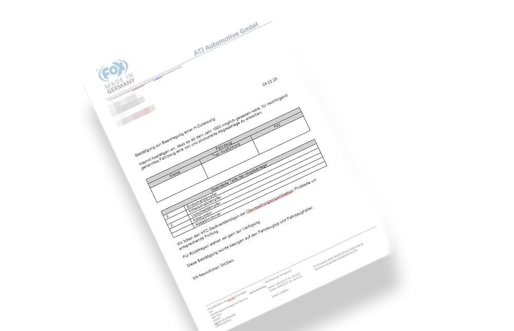 Fox Sportuitlaat Bevestiging voor aanvraag H-registratie (Duits) Hiervoor hebben we het exacte nummer van uw FOX-product en het kentekenbewijs nodig. We geven dit certificaat alleen af ​​in verband met de aankoop van een FOX-product voor de betreffend