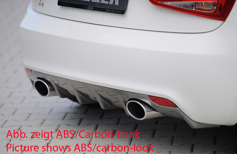 Fox Sportuitlaat Rieger achterdiffuser voor Audi A1 (8X): 08.10-12.14 (pre-facelift) ABS matzwart (afbeelding toont de daadwerkelijke matte ABS-afwerking, slechts een voorbeeld) - voor voertuigen zonder S-Line exterieur