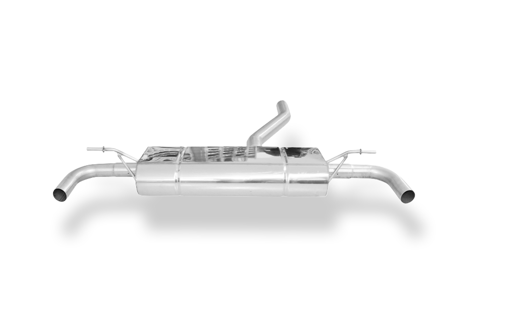 Fox Sportuitlaat Achterdemper Mercedes A-Klasse 176/245, dwarsuitlaat rechts/links - zonder uitlaatpijpen, met 90&deg; bochten voor modellen met originele uitlaatpijpafwerking.
