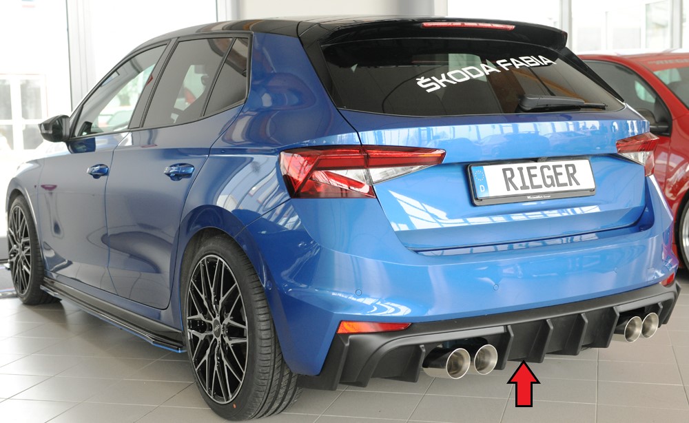 Fox Sportuitlaat Skoda Fabia PJ - Rieger achterdiffuser-inzetstuk, mat ABS, voor sportuitlaten links en rechts (4x90mm diameter), ABS, voor voertuigen zonder trekhaak, incl. montagemateriaal, certificaat - spuiten vereist