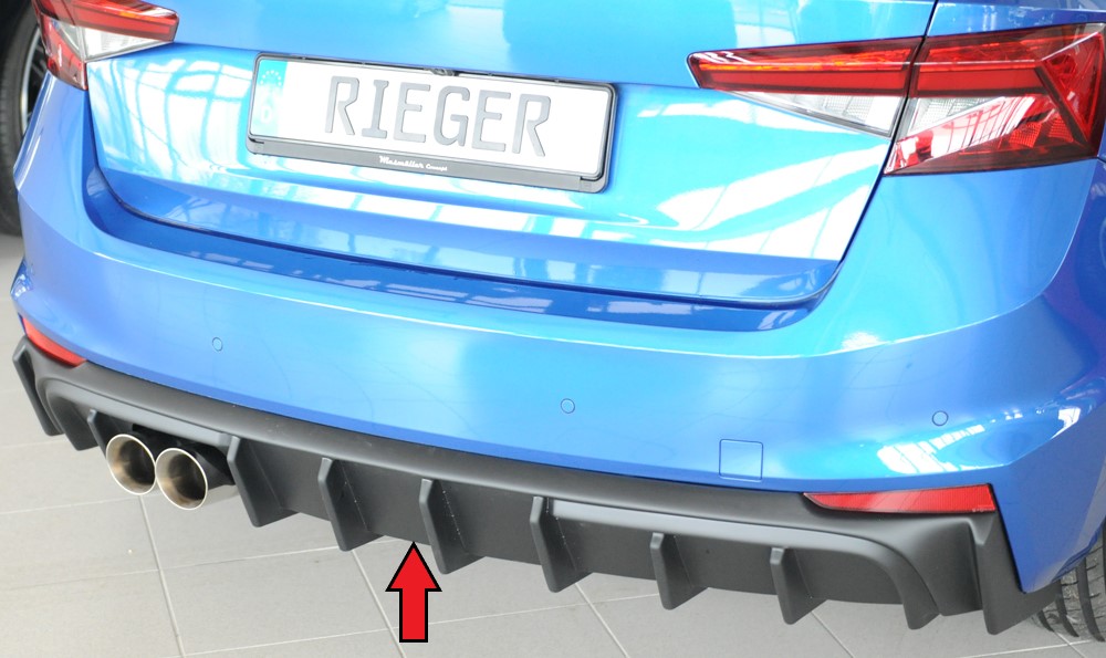Fox Sportuitlaat Skoda Fabia PJ - Rieger achterdiffuser-inzetstuk, mat ABS, voor sportuitlaten aan de linkerkant (2 x 90 mm diameter), ABS, voor voertuigen zonder trekhaak, inclusief montagemateriaal en certificaat - spuiten vereist