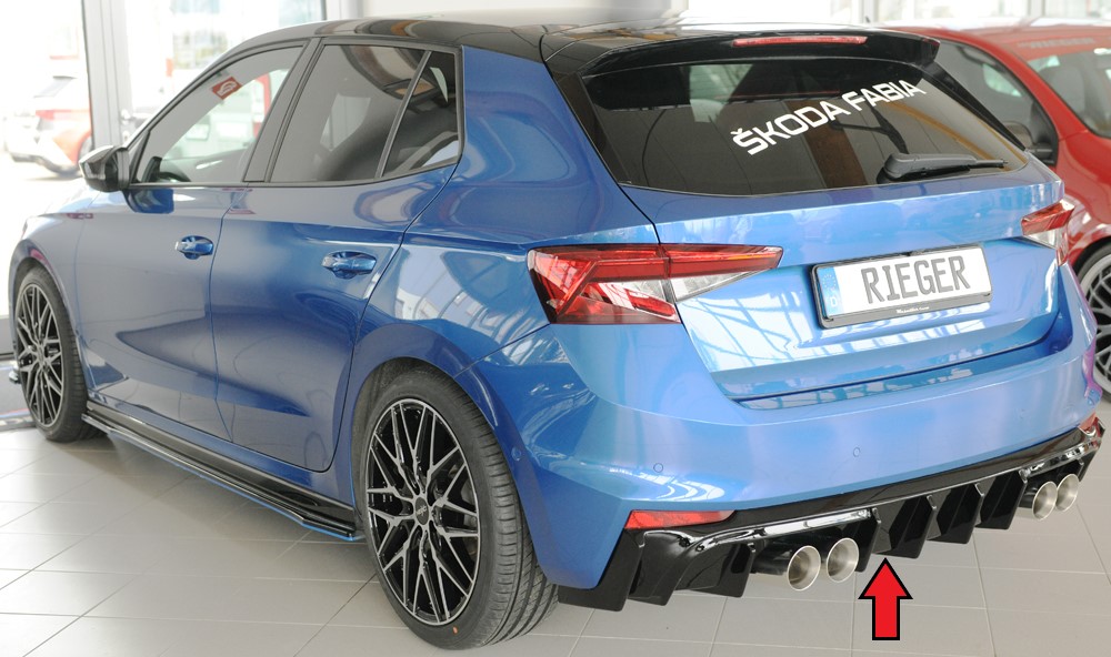 Fox Sportuitlaat Skoda Fabia PJ - Rieger achterdiffuser-inzetstuk, ABS, glanzend, voor sportieve uitlaatpijpen links en rechts (4x90mm diameter), ABS, voor voertuigen zonder trekhaak, incl. montagemateriaal, certificaat