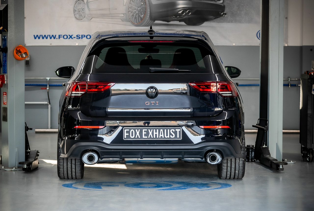 Fox Sportuitlaat VW Golf 8 GTI uitlaatdemper voor en achter, rechter/linker uitlaat 80 mm - 1x160x130 mm type 38 rechts/links