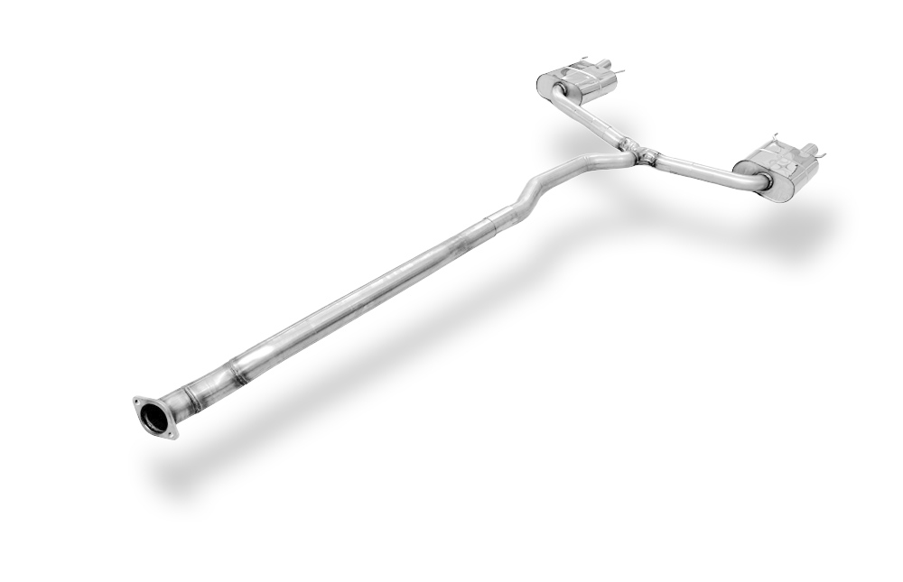 Fox Sportuitlaat Opel Insignia A - OPC Sports Tourer Racing Half Exhaust System, bestaande uit een linker/rechter achterdemper, uitlaatpijpen die uitkomen op de originele openingen en een vervangende voordemper.