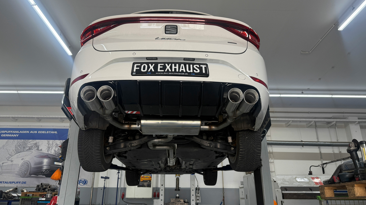 Fox Sportuitlaat Seat Leon ST/Cupra Leon ST - KL e-Hybrid achterdemper rechts/links en voordemper - 2x100 type 25 rechts/links met FOX-logo