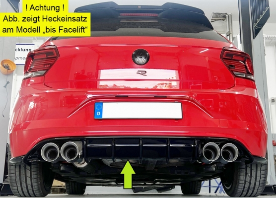 Fox Sportuitlaat Rieger achterdiffuser-inzetstuk voor VW Polo AW GTI Facelift ABS - glanzend - voor 4x100mm uitlaatpijpen - glanzend zwart, inclusief montagemateriaal en certificaat